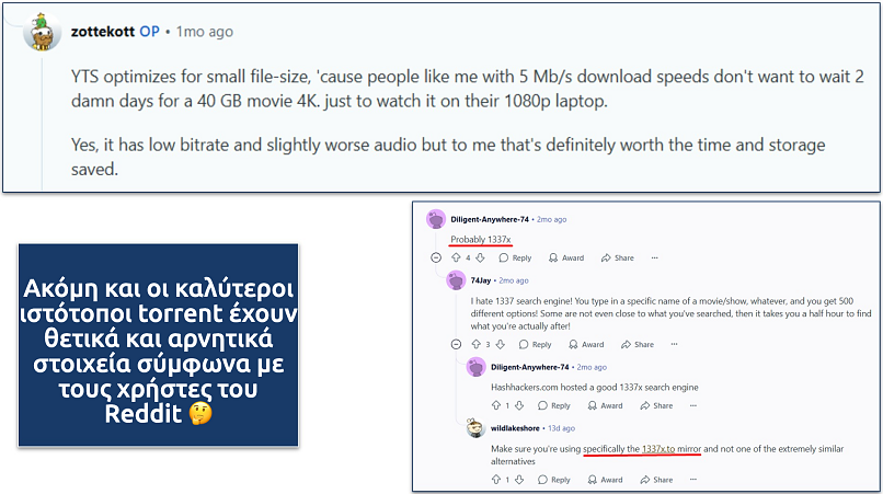 Screenshot of Reddit screenshots talking about 1337x and YTS
