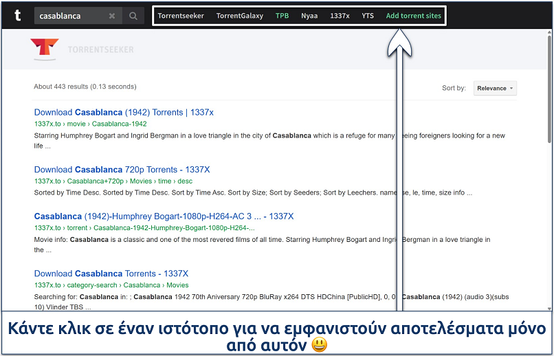 Screenshot of the Torrends search results page